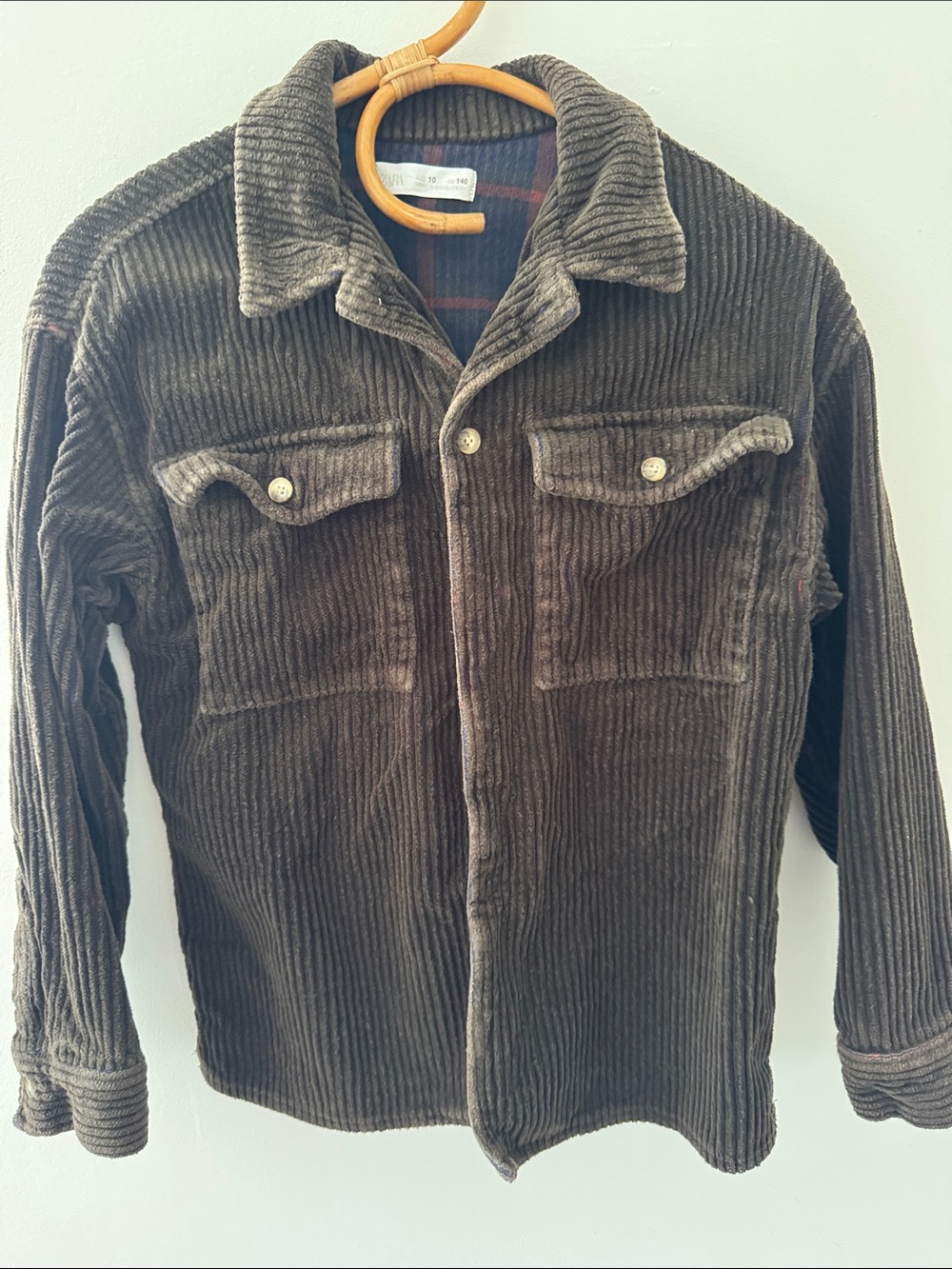 Zara Dark Brown Corduroy Jacket with Navy Plaid Lining